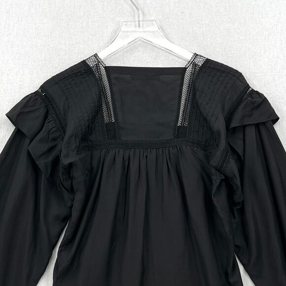 ALLSAINTS Juliette Pintuck Ruffle Top Womens 00 Black Square Neck Balloon Sleeve - Picture 6 of 13